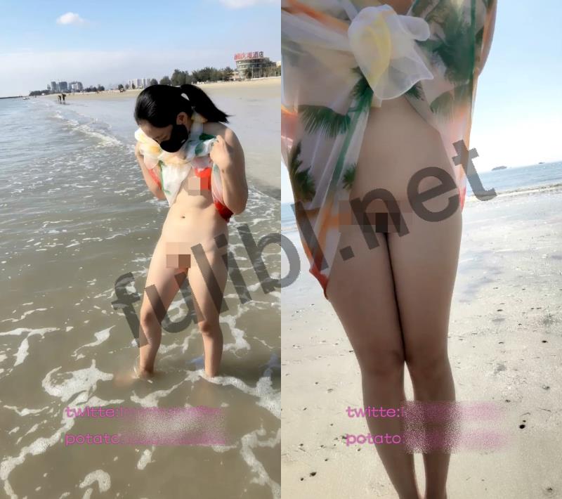 高质量网红@洛丽塔露出 沙滩人前露出合集[5V/2.96G]